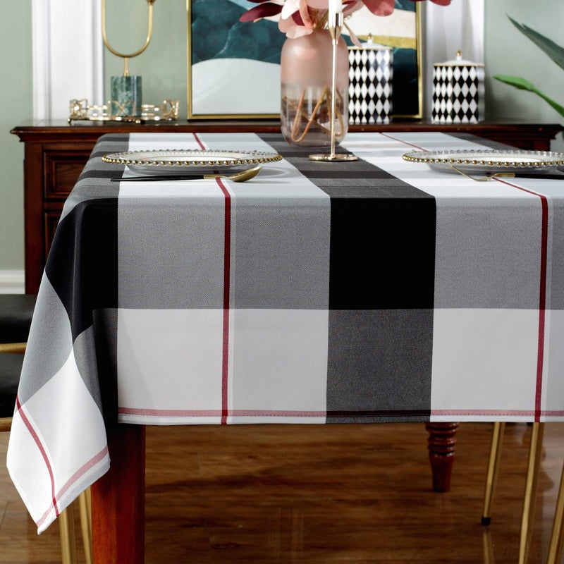 SASTYBALE Rectangle Tablecloth Plaid Style Polyester Table Cloth(Rectangle/Oblong, 60" x 84" (6-8 Seats),Grey) - Image 1